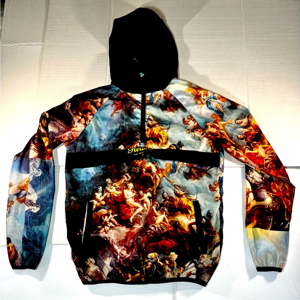 Reason Mens Size S “Fall of Phaeton' Rubens Renaissance Angels AOP Windbreaker